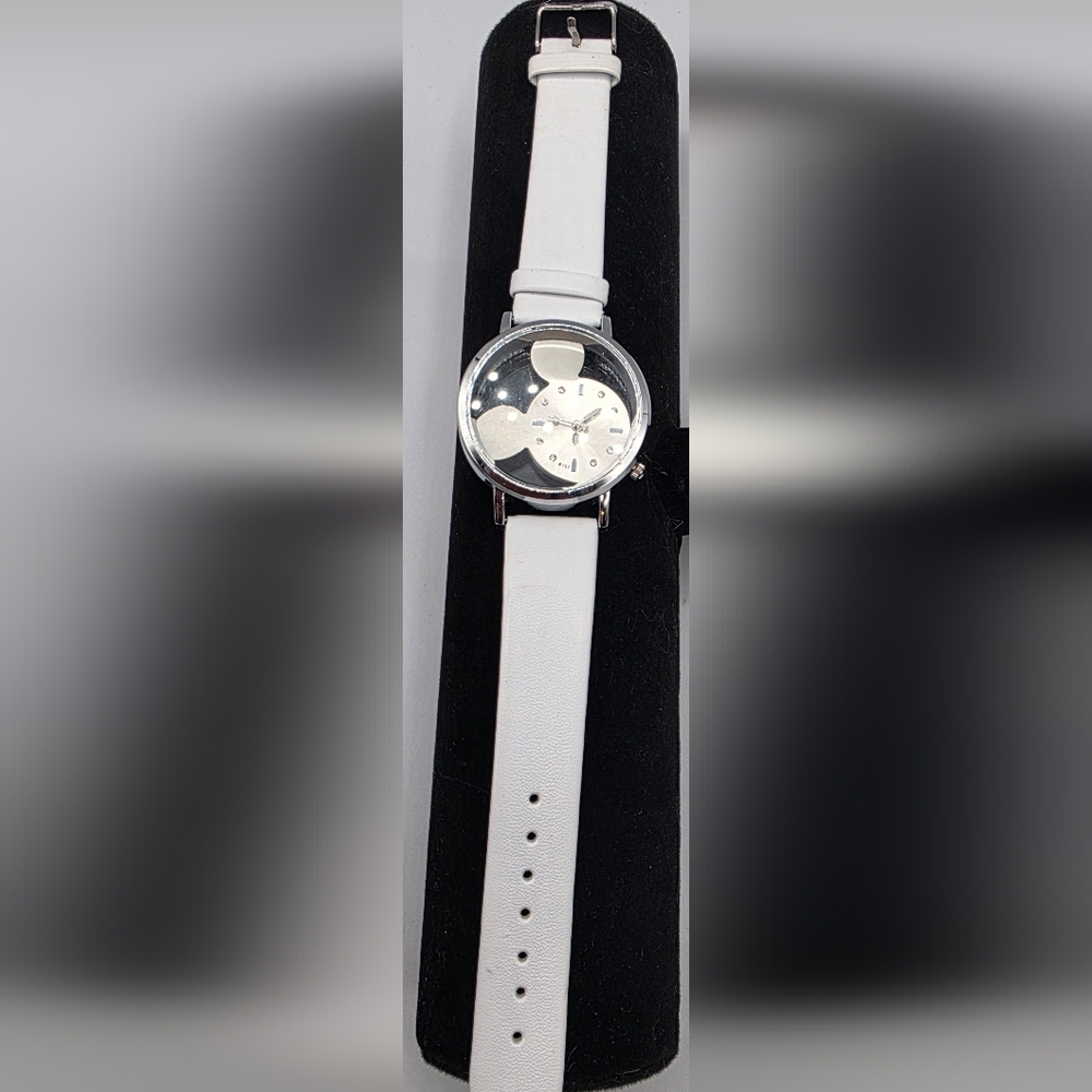 Micky Mouse White Strap Silver Dial Fashion Watch